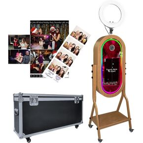 Magic Mirror Photo Booth Camera Photobooth Wooden 21.5" Touch Screen DIY Photobooth Machine Selfie Shell Stand with RGB Frame Light & Flight Case for Event Rental Wedding Party