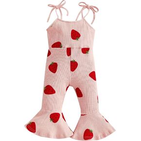 Toddler Baby Girls Romper Summer Strawberry Print Spaghetti Straps Jumpsuit Baby Bell Bottom Overall Pants