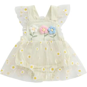 Newborn 3 6 9 12 18Months Baby Girl Romper Floral Daisy Tulle Lace Onesie Backless Bodysuit Infant Girl Summer Clothes