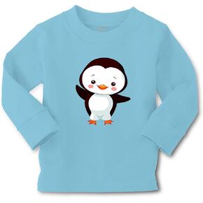 Kids Long Sleeve T Shirt Penguin Baby Greeting Ocean Sea Life Cotton Boy & Girl Clothes Funny Graphic Tee Light Blue Design Only 3T