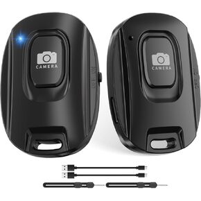 MAIRAN 2 Pack Rechargable Wireless Camera Remote Shutter for iPhone and Android Smartphones, Bluetooth Phone Remote Control,Selfie Button for Photos and Videos Charging Cable and Wrist Strap Included