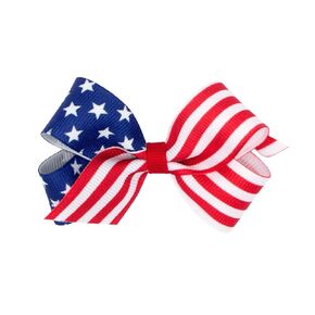Wee Ones Girls' Print Americana Fourth of July Grosgrain Hair Bow on WeeStay no-slip clip, Handmade, King, Stripes