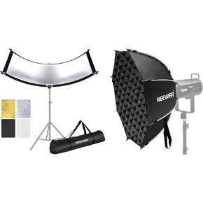 Neewer Clamshell Light Reflector Diffuser with 25.6'' Octagonal Softbox, Carrying Bag, 39"×18"/100x45cm Photography Curved Lighting Reflector for Photo Studio Shooting (Stand Not Included)