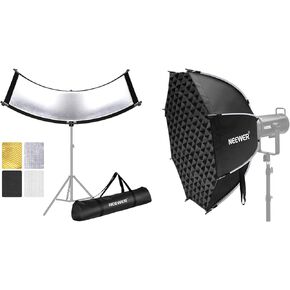 Neewer Clamshell Light Reflector Diffuser with 35.4'' Octagonal Softbox, Carrying Bag, 39"×18"/100x45cm Photography Curved Lighting Reflector for Photo Studio Photography (Stand Not Included)
