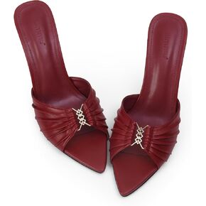 iiimmu 3.5 IN Stiletto Mules High Heels with Pointed Peep Toe Heeled Sandals Faux Leather