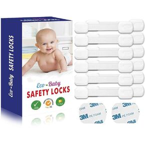 Eco-Baby Safety Cabinet Proofing for Babies - 3M Adhesive Baby Proofing Straps, Refrigerator Lock Straps, Child Proof Locks for Cabinet, Toilet Seat, Cupboard,Door with Easy Installation (6 Pack)