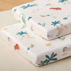 SDY Dinosaur Crib Sheets for Boys Girls,Soft Baby Bed Sheets，Jersey Fitted Crib Sheet Set 2 Pack,52"×28"×8" Extra Deep Pocket