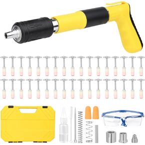 Concrete Nail Gun Kit with 200pcs Nails, 5 Speed Adjustable Manual Steel Nail Gun for Concrete, Cement Red Brick Wall Anchor Wire Slotting, Portable Nailer Gun Wall Fastening Tool