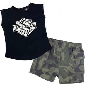 Harley-Davidson Baby Girls' 2 Piece Infant B&S Muscle Tee & Camo Short Set