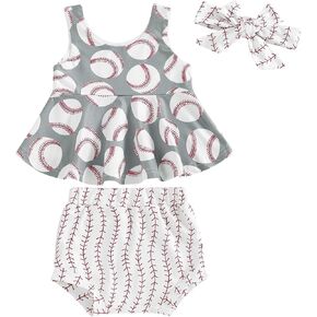 Newborn Baby Girl Baseball Outfit Ruffle Sleeveless Tank Top and Bloomer Shorts Set 3Pcs Toddler Summer Clothes