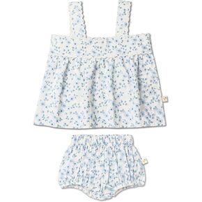 MakeMake Organics GOTS Certified Organic Cotton Baby Kids Toddler Girl Scalloped Top and Bloomer Outfit Set