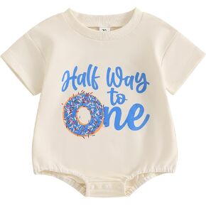 Nituyy Newborn Baby Boy Girl Half Way to One Birthday Outfits Short Sleeve Bodsysuit Romper My Half Birthday Baby Clothes