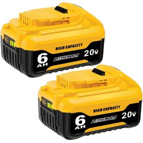 2-Pack 6000mAh Compatible with Dewalt 20V Battery Replace for DCB201 DCB203 DCB204 DCB206 DCB208 Apply to Dewalt Cordless Tools