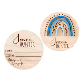 Personalized Birth Announcement Sign for Hospital - Double Sided - Wooden Newborn Announcement Sign - Name Baby Announcement Rainbow Sign Customized for Baby Boy
