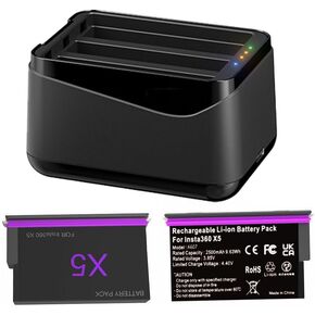 Battery Charger/Battery Set for Insta360 X5 with Charging Cable Can Charge Three Batteries at The Same time (Charger+2 Battery)