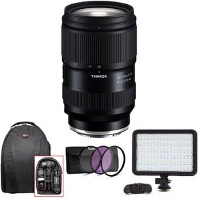 Tamron 28-75mm f/2.8 Di III VXD G2 Lens for Sony E Mount Cameras with 1400 Lumens LED Video Light, Photo & Video Backpack, 3 Piece Lens Filter Kit