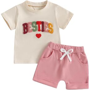 Toddler Baby Girl Clothes 6 12 18 24 Months Summer Outfts Letter Embroidered Short Sleeve T-Shirt Shorts Set