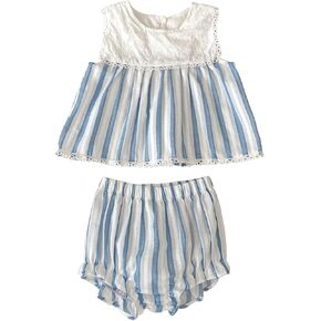 HOOLCHEAN Baby and Toddler Girl 2-Piece Outfit, Dress-Style Cotton Top with Lace Embroidery and Striped Bloomers