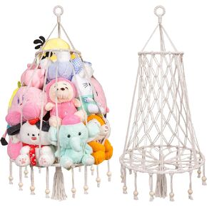 Povetire محشوة حيوان أرجوحة جدار شنق على منظم الباب لتخزين الحيوانات المحشوة بوهو Macrame Display Disply Decord Room Decor