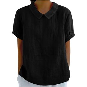 Linen Shirts for Women Summer Short Sleeve Casual Collared Work Blouse Shirts 2025 Dressy Cute Tunic Tops Spring Clothes