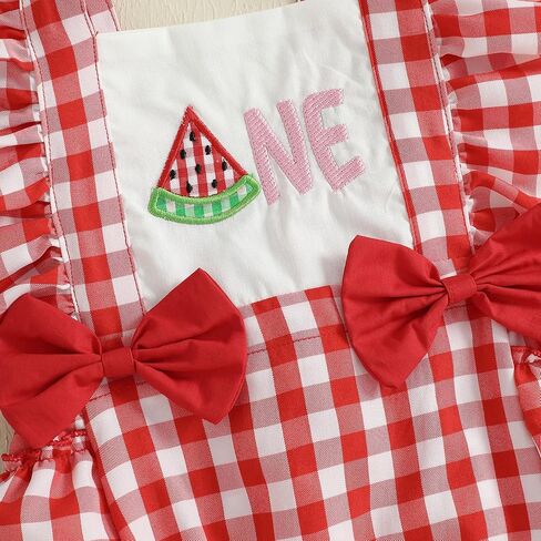 GOOCHEER Baby Girl First Birthday Outfit ONE Embroidery Plaid Romper Bodysuit One Year Old Cake Smash Clothes in Saudi Arabia