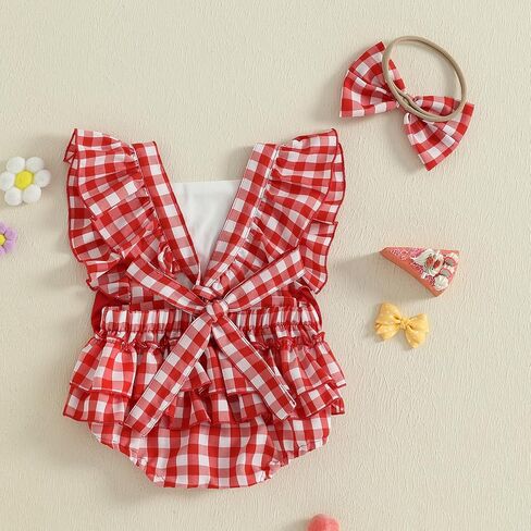 GOOCHEER Baby Girl First Birthday Outfit ONE Embroidery Plaid Romper Bodysuit One Year Old Cake Smash Clothes in Saudi Arabia
