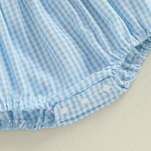 Kupretty Baby Girl Embroidery Smocked Romper Plaid Short Puff Sleeve Ruffle Collar Gingham Bubbles Playsuit Summer Clothes in Kuwait