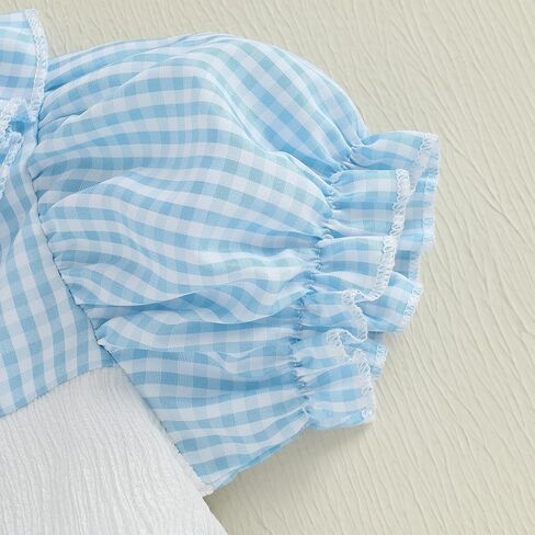 Kupretty Baby Girl Embroidery Smocked Romper Plaid Short Puff Sleeve Ruffle Collar Gingham Bubbles Playsuit Summer Clothes in Kuwait