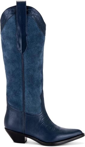 Knee High Cowgirl Boots for Women Platform Block Pointed Toe Casual Fashion Embroidered Boots in Kuwait