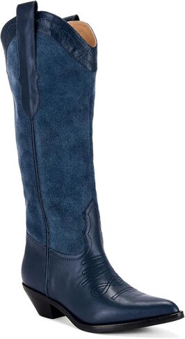 Knee High Cowgirl Boots for Women Platform Block Pointed Toe Casual Fashion Embroidered Boots in Kuwait