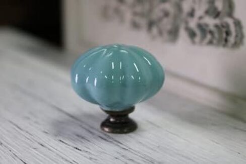 Country Style Multi-color Flower Ceramic Alloy Pumpkin Door Knob Kitchen Cabinet Cupboard Wardrobe Children Room Pulls Handles - (Color: Blue) in Saudi Arabia
