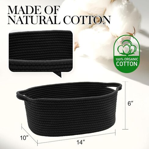 Woven Basket with Gift Bags and Ribbons, 14"X 10" X 6" Gift Storage Organizer Bin Shelf Shelves Cotton Rope Basket for Nursery, Pet Toys (Black) in Kuwait