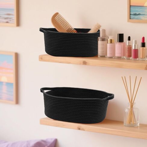 Woven Basket with Gift Bags and Ribbons, 14"X 10" X 6" Gift Storage Organizer Bin Shelf Shelves Cotton Rope Basket for Nursery, Pet Toys (Black) in Kuwait