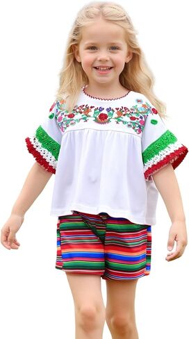 Hintina Toddler Girl Mexican Mexican Servidered Service Short Sleeve Blouse و Shorts Shorts غير الرسمية in Kuwait