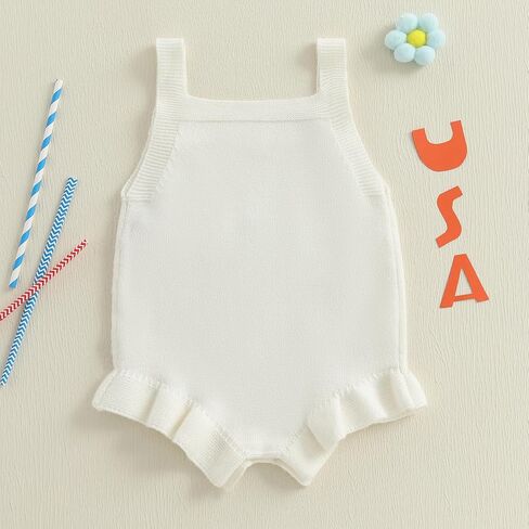 Infant Baby Girl 4th of July Outfit Newborn Sleeveless Button USA Flower Embroidery Romper in Saudi Arabia