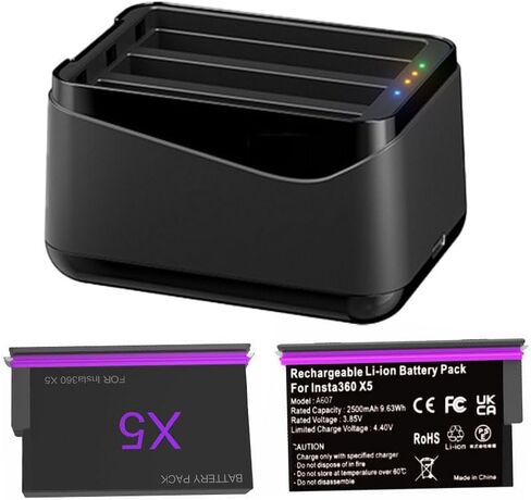 Battery Charger/Battery Set for Insta360 X5 with Charging Cable Can Charge Three Batteries at The Same time (Charger+2 Battery) in Saudi Arabia