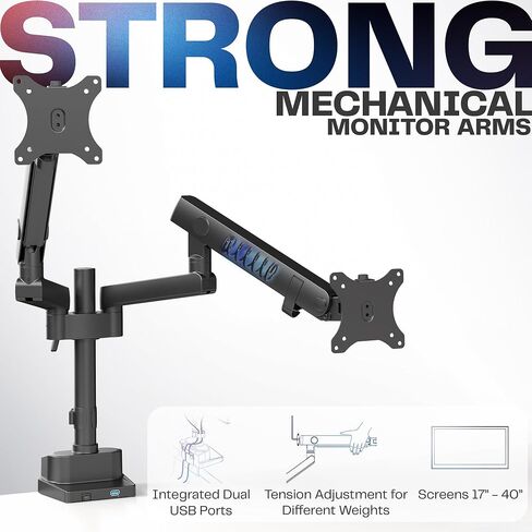 VIVO Premium Aluminum Full Motion Dual Monitor Desk Mount Stand with Lift Engine Arm, Pole Extension, and USB Ports, Fits Ultrawide Screens up to 35 inches, STAND-V102BDU in Saudi Arabia