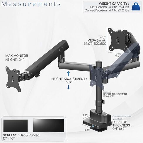 VIVO Premium Aluminum Full Motion Dual Monitor Desk Mount Stand with Lift Engine Arm, Pole Extension, and USB Ports, Fits Ultrawide Screens up to 35 inches, STAND-V102BDU in Saudi Arabia
