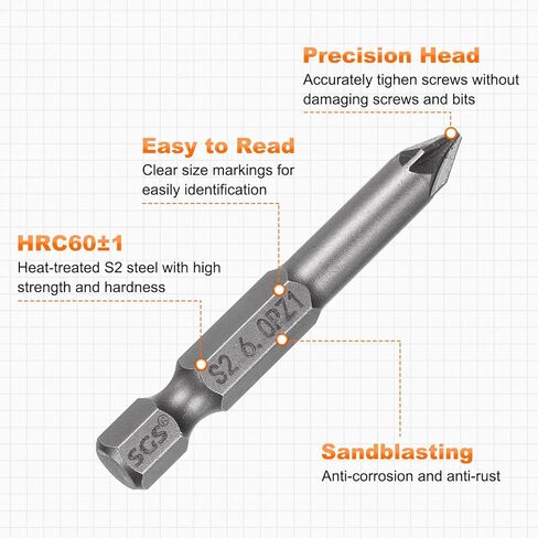 Harfington PZ1 مفك البراغي بت 1/4 "Hex Shank 50mm/2" الطول فيليبس المغناطيسي البتات السداسية S2 برغي الصلب in Kuwait