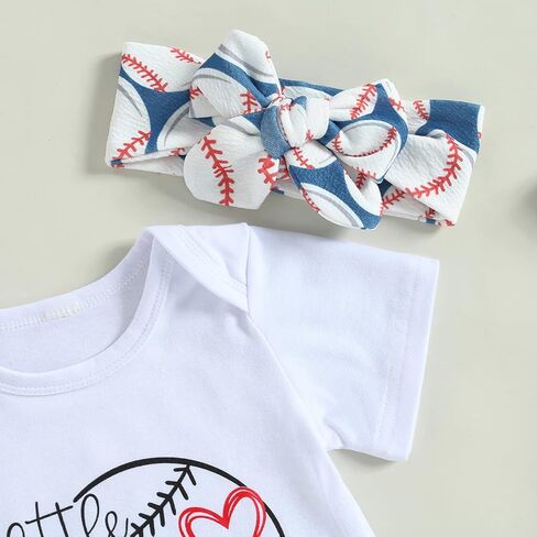 Baby Girl Baseball Outfit Short Sleeve Biggest Fan Letter Bodysuit+Bloomer Shorts with Headband 3Pcs Summer Clothes in Saudi Arabia