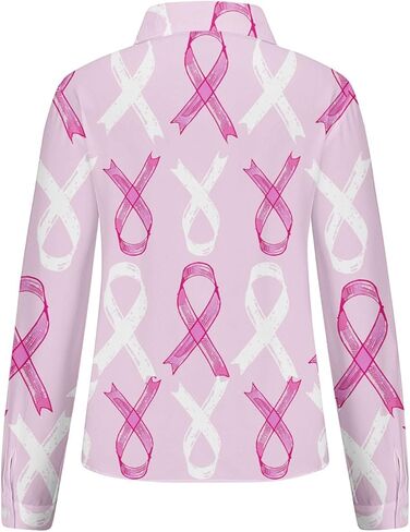 October Breast Cancer Awareness Shirts for Women Pink Ribbon Print Long Sleeve Collared V Neck Button Down Work Blouses in Kuwait