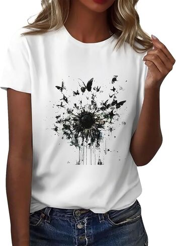 Oversized Tshirts for Women Blouses Casual Short Sleeve Shirts Summer Outfits 2025 Womens Tops Asymmetrical in Kuwait