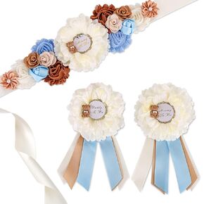 Mom to be Sash, Mom to be and Dad to be Badge Pins for Blue Brown Bear Baby Shower Decoration Gender Reveals Favor Boy Girl