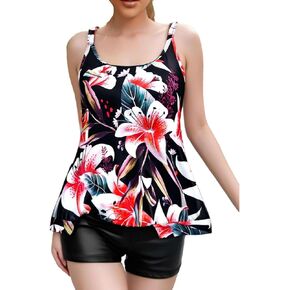 Two Piece Tankini Swimsuits for Women Tummy Control Bathing Suit Loose Fit Tankini Top with Sporty Boy Shorts 2025