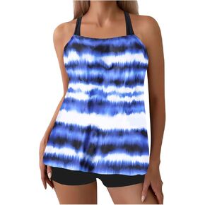 Plus Size Bathing Suit for Women Halter Neck Back Cross Modest Swimsuit Trendy Vacation Beach Swimwear with Shorts