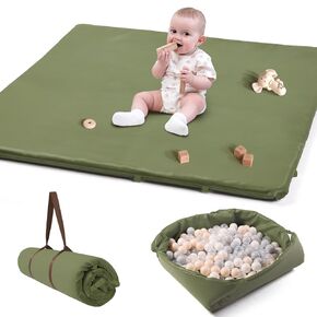Baby Padded Floor Mat: 2025 Upgrade 2-in-1 Foldable 47x47 Foam Soft Mat & Play Pit- Soft Vegan Leather Waterproof Play Mat for 50x50 Playpen -Playmat for Infants Baby Girls Boys