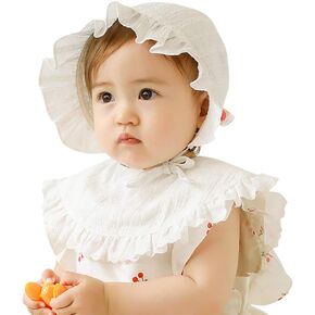 Vivobiniya Newborn Baby Girl Ruffled Hem Bonnet Toddler Girl Summer Cotton Hats 0-4Years