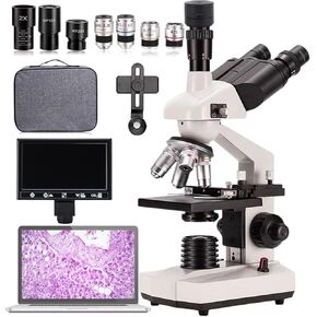 HD Biological Microscope,for School Lab Home,40x-5000x Digital Trinocular Compound Microscope,with Coaxial Coarse/Fine Focusing Knob,5000X+A+B