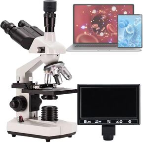 40X-5000X Professional Microscope,with WF 10X/25X/2X Eyepieces,Compound Trinocular Microscope for Adults Lab,Supports Screen PC Phone Connect,5000X+A+B