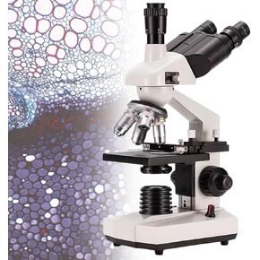 Trinocular Compound Microscope,Two-Layer Mechanical Stage,Digital Laboratory Professional Microscope,40X-5000X Magnification,for Students,5000X+A